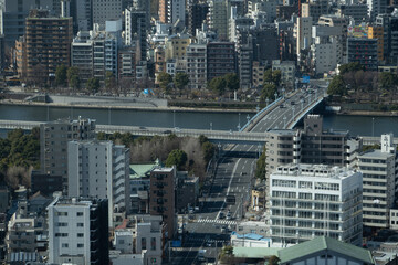 Residential area in Tokyo seen from above 