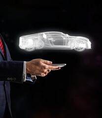 Professional Automotive Designer presenting on 3D CAD Software Rendering Car Concept.