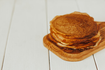 homemade pancakes in a stack 
