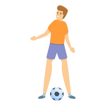 Boy play soccer icon. Cartoon of boy play soccer vector icon for web design isolated on white background