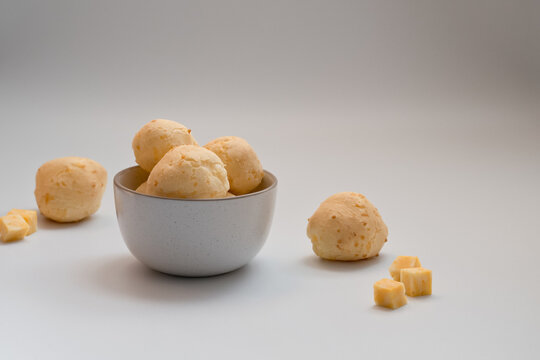 Brazilian cheese bunes on a white background