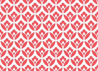 Flower geometric pattern. Seamless vector background. White and pink ornament. Ornament for fabric, wallpaper, packaging. Decorative print