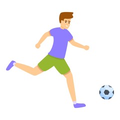 Kid running soccer ball icon. Cartoon of kid running soccer ball vector icon for web design isolated on white background
