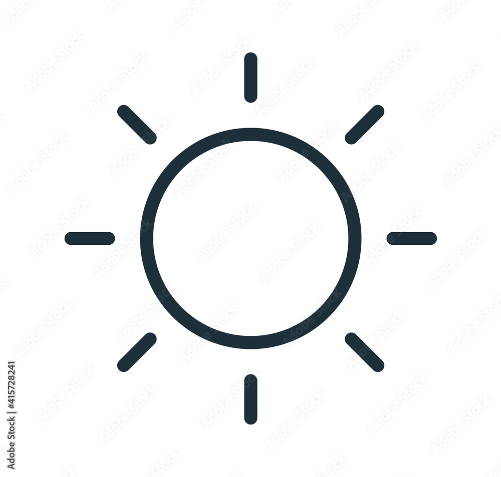Poster simple line art icon of sun with bright sunbeams. line art symbol of hot weather or intensity. solar