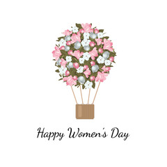 8 march. Happy Woman s Day. Vector minimalistic congratulation card with balloon like a floral bouquet on white background.