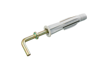 Plastic expansion plug with zinc plated steel hook L type, isolated, photo stacking