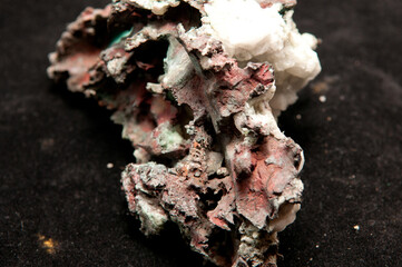 Closeup of copper ore with quartz on dark background