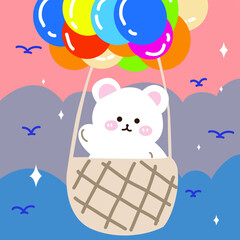 Square cartoon bear hot air balloon decoration painting