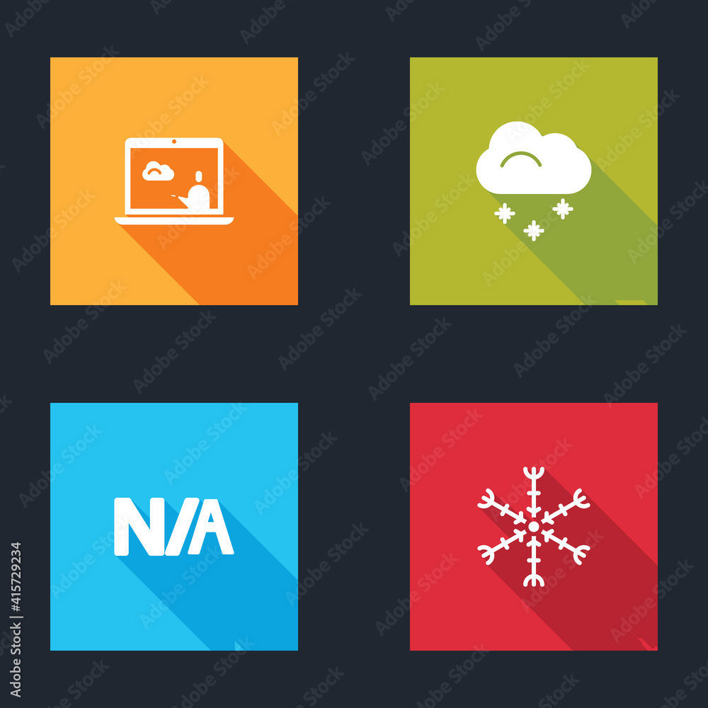 Poster set weather forecast, cloud with snow, not applicable and snowflake icon. vector.