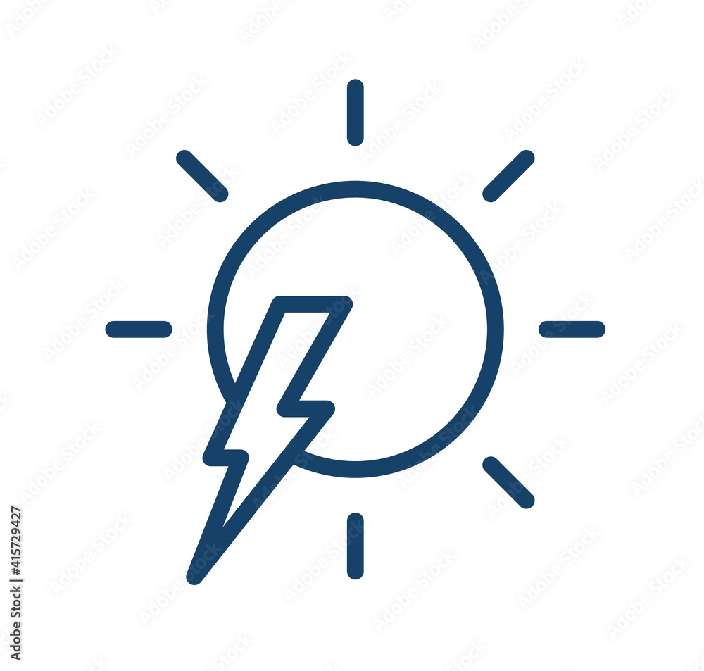 Aufkleber Simple icon in line art style of sun and flash of lightning. Thunderstorm and sunny weather. Linear flat vector illustration isolated on white background