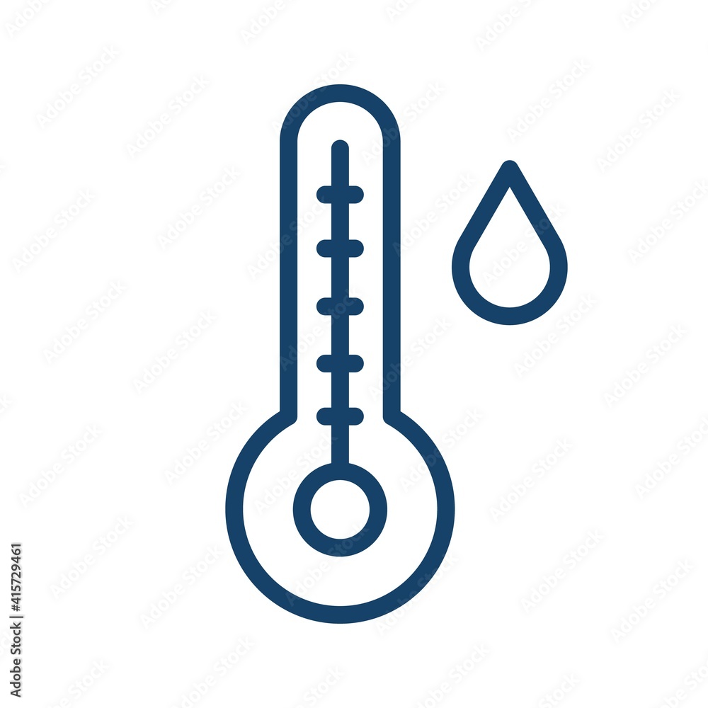 Poster Simple weather icon in line art style with mercury thermometer and water drop. Temperature and humidity level. Linear flat vector illustration isolated on white background