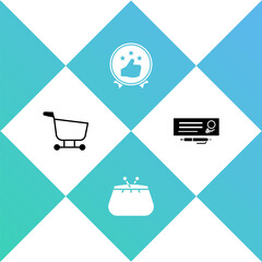 Set Shopping cart, Wallet, Consumer or customer product rating and Bank check and pen icon. Vector.