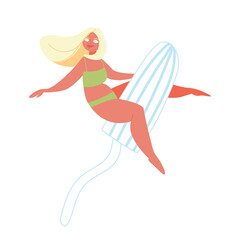 Cartoon young girl in underwear sitting astride a tampon. Vector hand-drawn illustration of happy women on tampons. Female menstruation. The concept of women's health and healthcare. Feminine design.