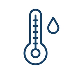 Simple weather icon in line art style with mercury thermometer and water drop. Temperature and humidity level. Linear flat vector illustration isolated on white background