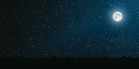 Abwaschbare Fototapete Vollmond Berg. Hintergründe Nachthimmel mit Sternen und Mond und Wolken.