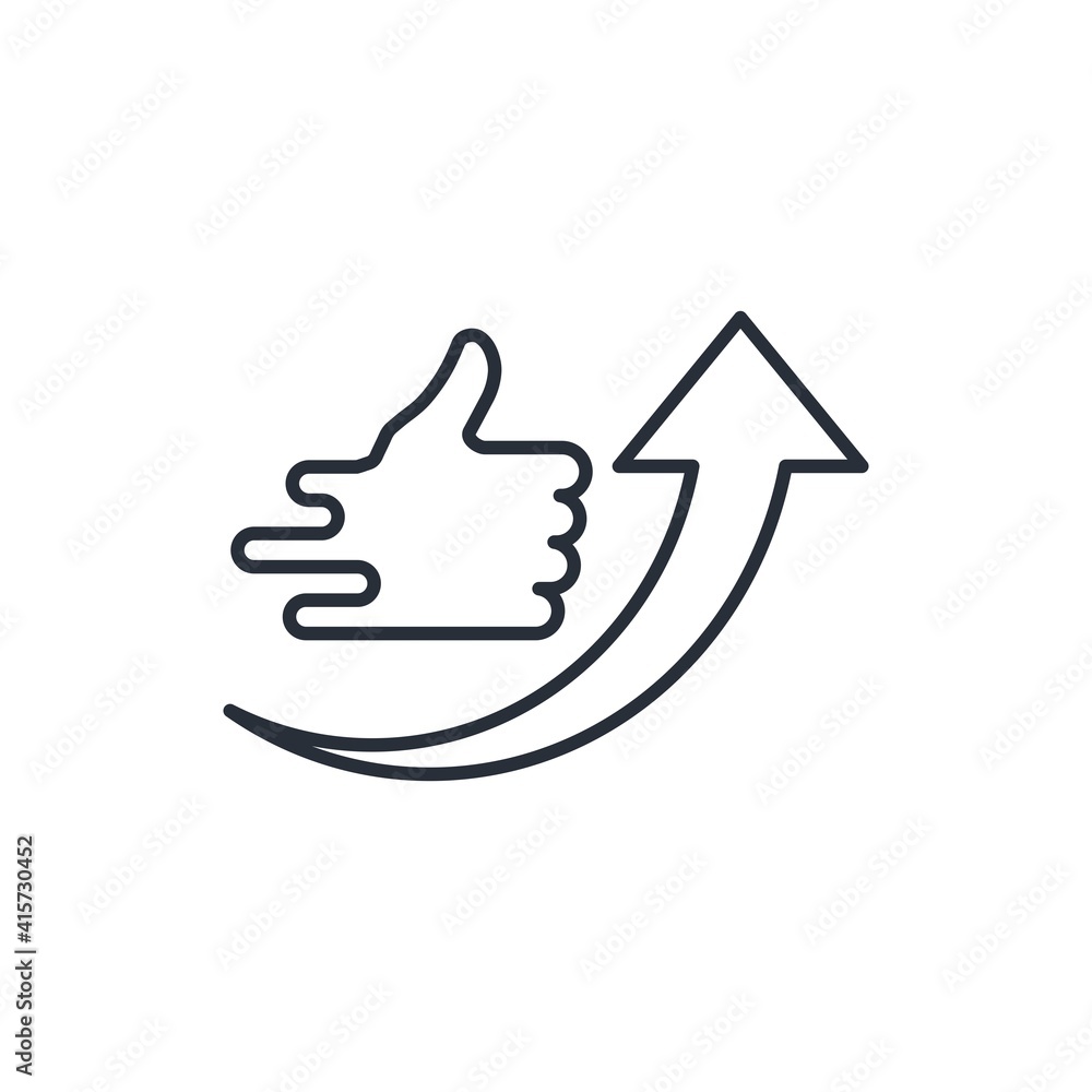 Poster like and up arrow. popularity development. rating upgrade. vector linear icon isolated on white back