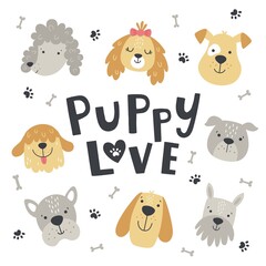puppy love cute set of dog heads