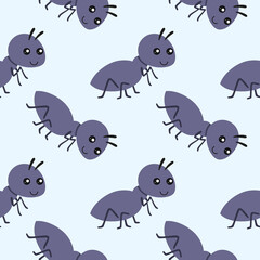Seamless blue pattern with ant. Endless background for sewing children's clothing, printing on textiles and packaging paper.