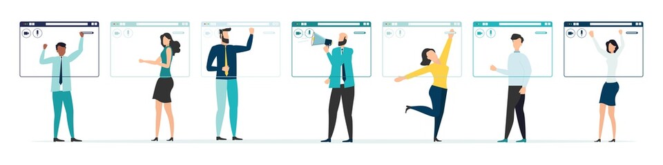 Group video call. Virtual window frames. Friends' social distance.