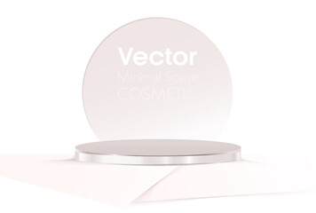 Cylinder podium in soft peach background with paper. Cosmetic product display