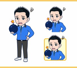 青いジャンバーを着たサラリーマン