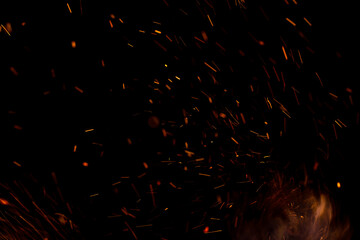 flame fire with sparks on black background