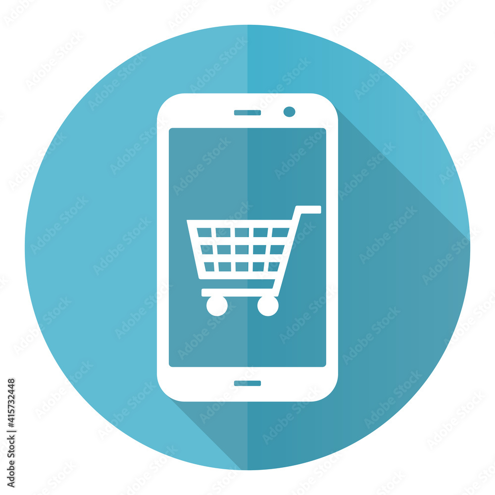 Aufkleber online shop blue icon, flat design vector illustration in eps 10 for webdesign and mobile applicatio