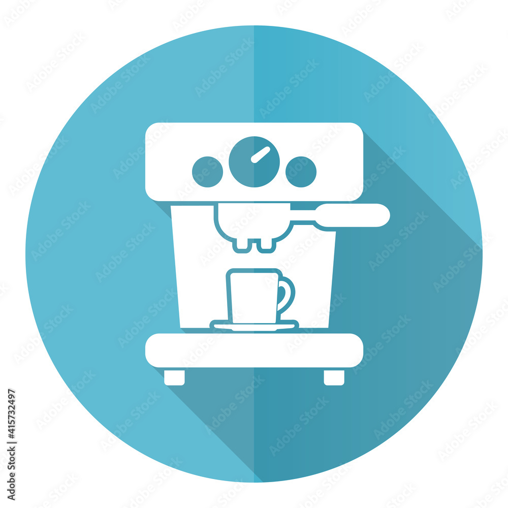 Poster coffee machine blue icon, flat design vector illustration in eps 10 for webdesign and mobile applica
