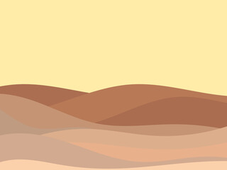 Desert wavy landscape with dunes in a minimalist style. Flat design. Boho decor for prints, posters and interior design. Mid-century modern decor. Vector illustration