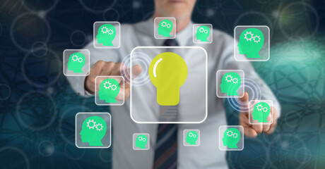 Man touching a teamwork idea concept