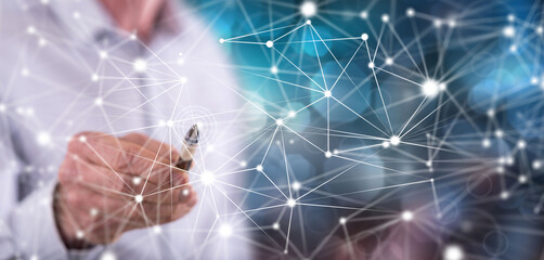Man touching a network