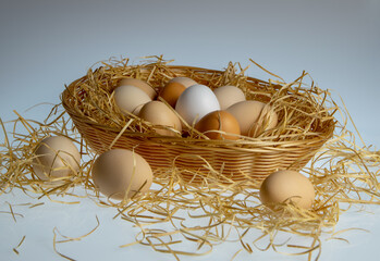 Fresh, rural eggs in basket. Free range. © Jakub