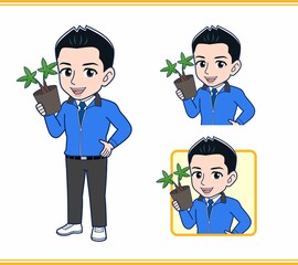 青いジャンバーを着たサラリーマン