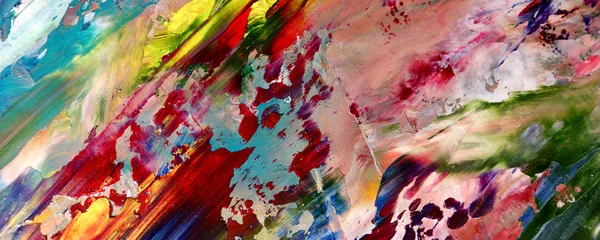 Bunter abstrakter Malereihintergrund. Moderne Motive bildende Kunst. Intensive mehrfarbige Mischung aus lebendigen Ölfarben. Trendige handbemalte Leinwand. Malen Sie Pinselstriche auf Leinwand für trendige Postertapeten. © Valeriy