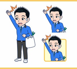 青いジャンバーを着たサラリーマン