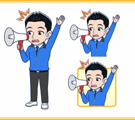 青いジャンバーを着たサラリーマン