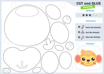 Cartoon monkey. Education paper game for preshool children. Cut parts of the image and glue on the paper. Vector illustration. Cut and Glue Game.