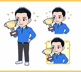 青いジャンバーを着たサラリーマン