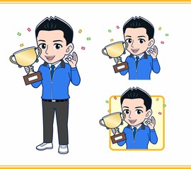 青いジャンバーを着たサラリーマン