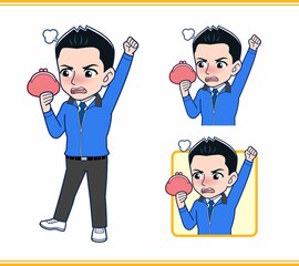 青いジャンバーを着たサラリーマン