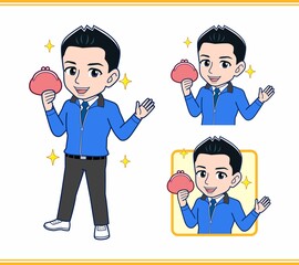 青いジャンバーを着たサラリーマン