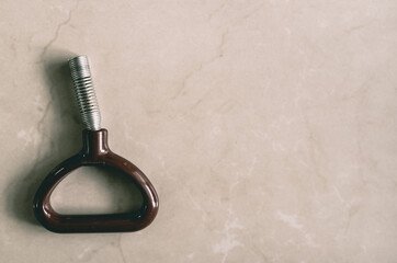 Train passengers standing support spring handle or hand holder. Modern Intercity tube travel...