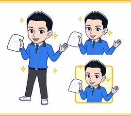 青いジャンバーを着たサラリーマン