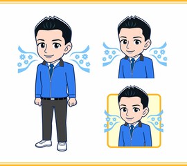 青いジャンバーを着たサラリーマン