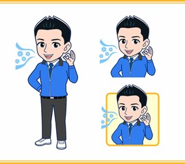 青いジャンバーを着たサラリーマン