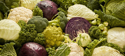 Bunch of assorted healthy cabbages