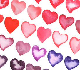 Watercolor Red, Pink and Violet Love Valentine's day Hearts