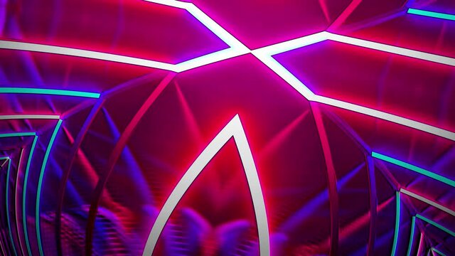 Abstract Blue Purple pink neon geometric digital technology light, ultraviolet spectrum, 4K Seamless loop 3D animation. Beautiful sci-fi endless pattern. Futuristic technology abstract for tech titles