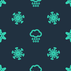 Set line Cloud with rain, Snowflake and on seamless pattern. Vector.