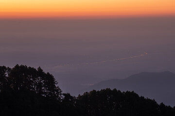 On the top of the mountain, in the morning the sun shone beautifully